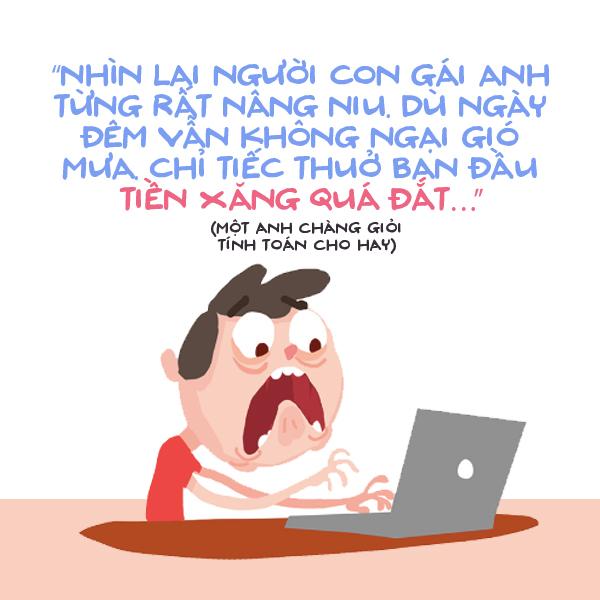 7. Có mỗi tiền xăng xe thôi mà cũng tiếc, bảo sao bị bạn gái nói là "Yêu (phải) một người vô tâm".