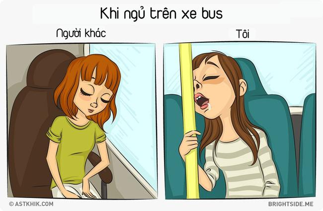 1. Ngủ gật nơi công cộng: Trong khi người khác thì có thể chợp mắt nết na và thùy mị như thế này. Còn tôi thì... rớt dãi tùm lum tà la.