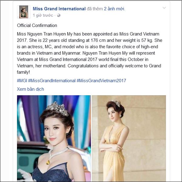 Huyền My bất ngờ trở thành đại diện Việt Nam thi 'Miss Grand International 2017' tổ chức tại quê nhà-1