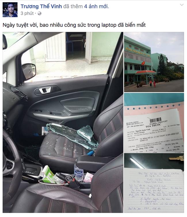 Trương Thế Vinh bị trộm đập vỡ cửa kính xe cuỗm tài sản - Ảnh 1.