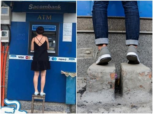 Cảnh rút tiền bi hài ở các ATM bị đập bỏ bậc tam cấp