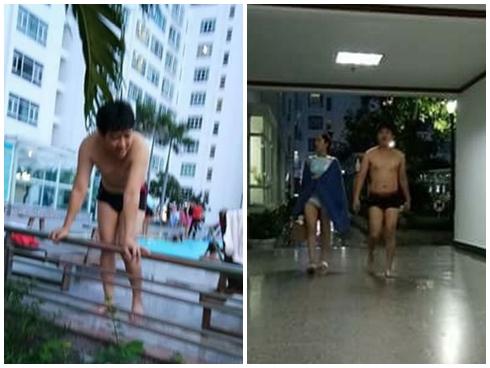 Trường Giang lần đầu lộ thân hình múp míp khi đi bơi cùng Nhã Phương