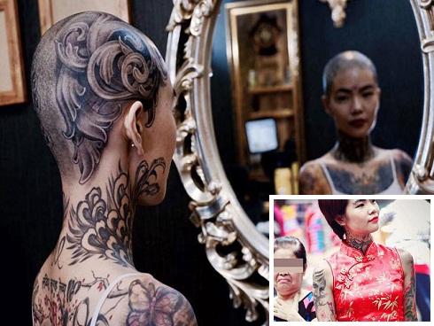 Cô gái xăm trổ bị dè bỉu giữa phố bất ngờ cạo trọc, xăm kín đầu