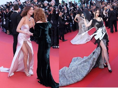 Diện váy xẻ cao, siêu mẫu Bella Hadid lộ phần nhạy cảm trên thảm đỏ LHP Cannes