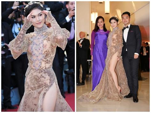 Ngọc Thanh Tâm mặc váy màu da xẻ sâu hoắm trên thảm đỏ LHP Cannes 2017