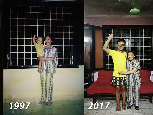 Bức ảnh bà cháu ngày ấy - bây giờ cùng bộ quần áo cũ 20 năm vẫn mặc tốt gây xúc động