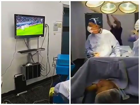 Choáng với cảnh bác sĩ vừa phẫu thuật vừa xem trực tiếp bóng đá