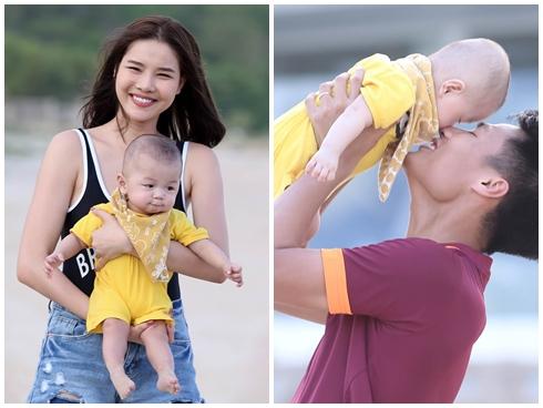 Kỳ Hân bế con trai cổ vũ Mạc Hồng Quân làm mẫu ảnh cho 'Gương mặt thương hiệu'