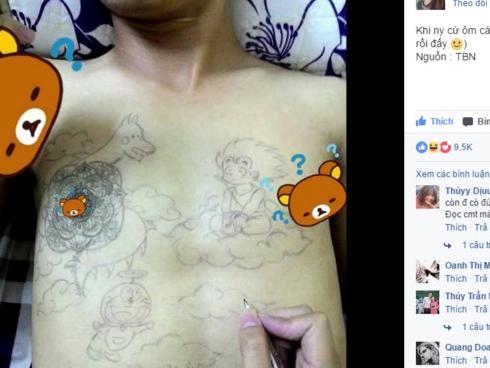 9X vẽ chằng chịt lên ngực bạn trai để 'trừng trị' thói vô tâm