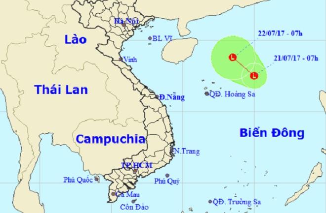 Dự báo thời tiết về vùng áp thấp xuất hiện trên Biển Đông