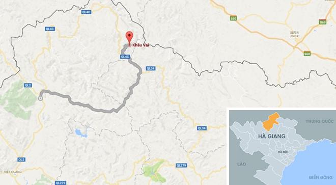 Xã Khau Vai, huyện Mèo Vạc (chấm đỏ) cách TP Hà Giang 130 km, nơi được cho là có 7 công dân đã tử vong trong vụ sạt lở đất tại Tung Quốc
