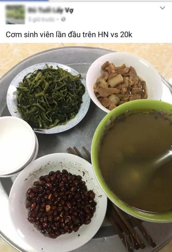Lạc cháy đen, canh đục đục - Mâm cơm 20 nghìn của sinh viên ngày đầu lên nhập học-1