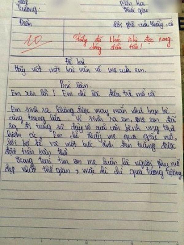 Bài văn tả mẹ đạt điểm 10 khiến thầy giáo phải bật khóc ngay khi đọc dòng đầu tiên-1