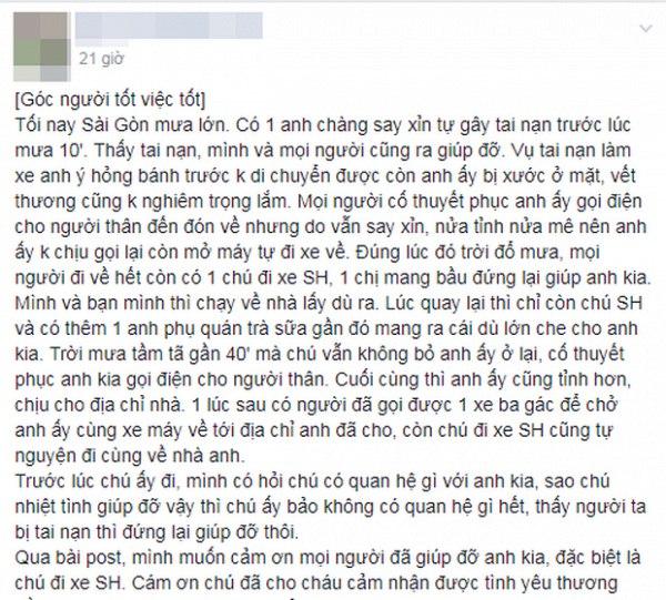 Nghĩa cử đẹp của người đàn ông đứng dưới mưa 40 phút bên nam thanh niên say xỉn ở Sài Gòn-1