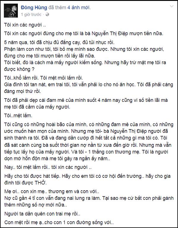 Ca sĩ Đông Hùng bị chém nát tay vì mẹ ruột vay lãi tiền tỷ-1