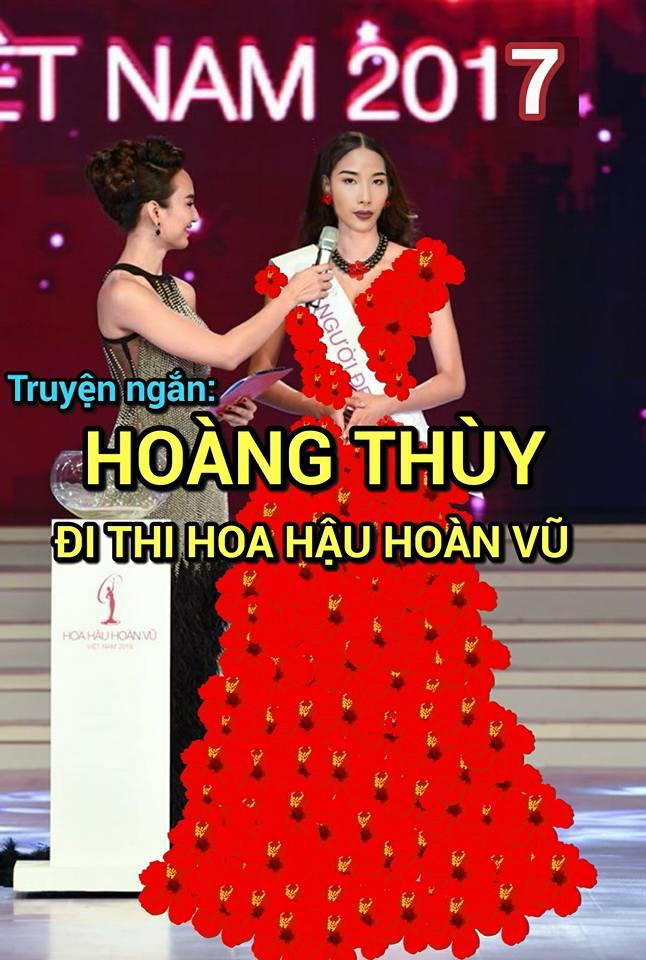 Ảnh chế Hoàng Thùy thi Hoa hậu Hoàn vũ Việt Nam mặc váy hoa dâm bụt và ứng xử bằng ca dao-3