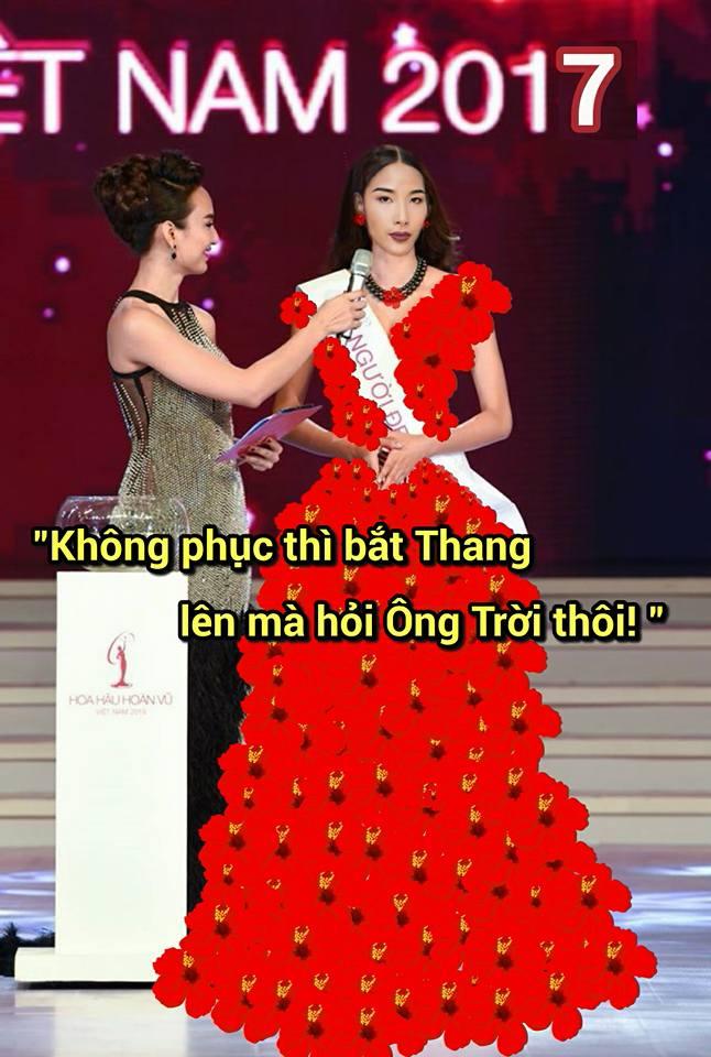 Ảnh chế Hoàng Thùy thi Hoa hậu Hoàn vũ Việt Nam mặc váy hoa dâm bụt và ứng xử bằng ca dao-9