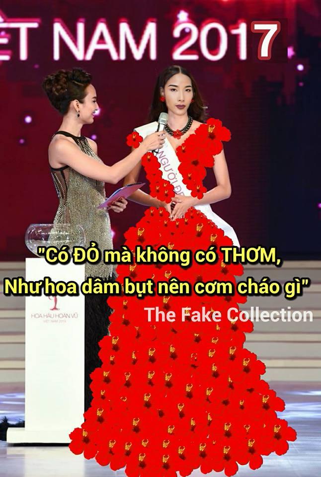 Ảnh chế Hoàng Thùy thi Hoa hậu Hoàn vũ Việt Nam mặc váy hoa dâm bụt và ứng xử bằng ca dao-13