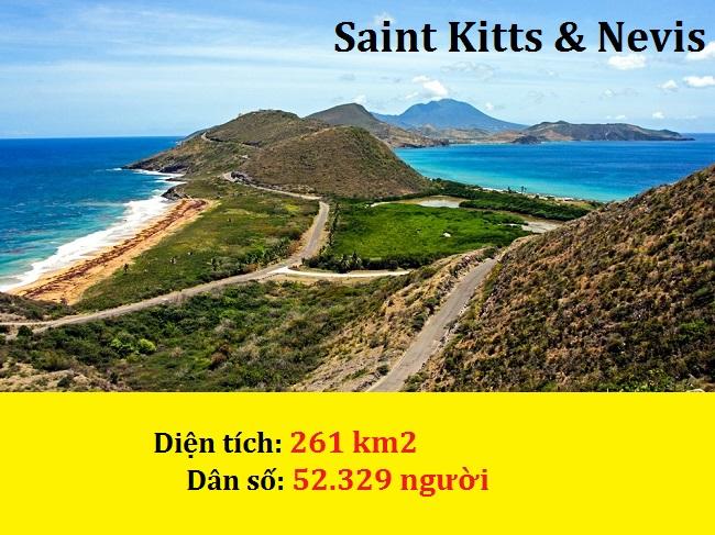Quốc gia gồm hai quần đảo tên Saint Kitts và Nevis có vẻ đẹp thiên nhiên tuyệt vời. Đây là nơi yên bình nhất vùng biển Caribe. Nguồn thu chính cho ngân sách nhà nước của quốc gia này là từ các nhà đầu tư nước ngoài. Việc trở thành công dân ở đây cũng vô cùng dễ dàng nếu bạn có tiền đầu tư một khoản (theo quy định của chính phủ) vào ngành công nghiệp hay mua bất động sản ở đây.