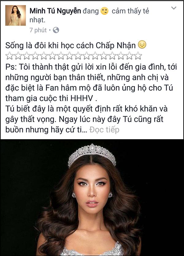 Minh Tú xin lỗi người hâm mộ, chúc Hoàng Thùy may mắn tại cuộc đua Hoa hậu-2
