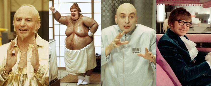 Nam diễn viên hài Mike Myers có màn biến hóa khôn lường trong bộ phim nhái điệp viên 007 James Bond - Austin Powers. Dù bị giới phê bình chỉ trích về nội dung nhưng khán giả vẫn ấn tượng với Mike, người có thể cùng lúc đảm nhận nhiều vai diễn trong phim nhưng đều đem lại được tiếng cười cho khán giả.