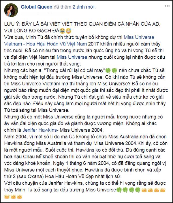 Không cần thi quốc gia, Minh Tú được xuất khẩu thẳng đến Hoa hậu Hoàn vũ Thế giới 2017?-2