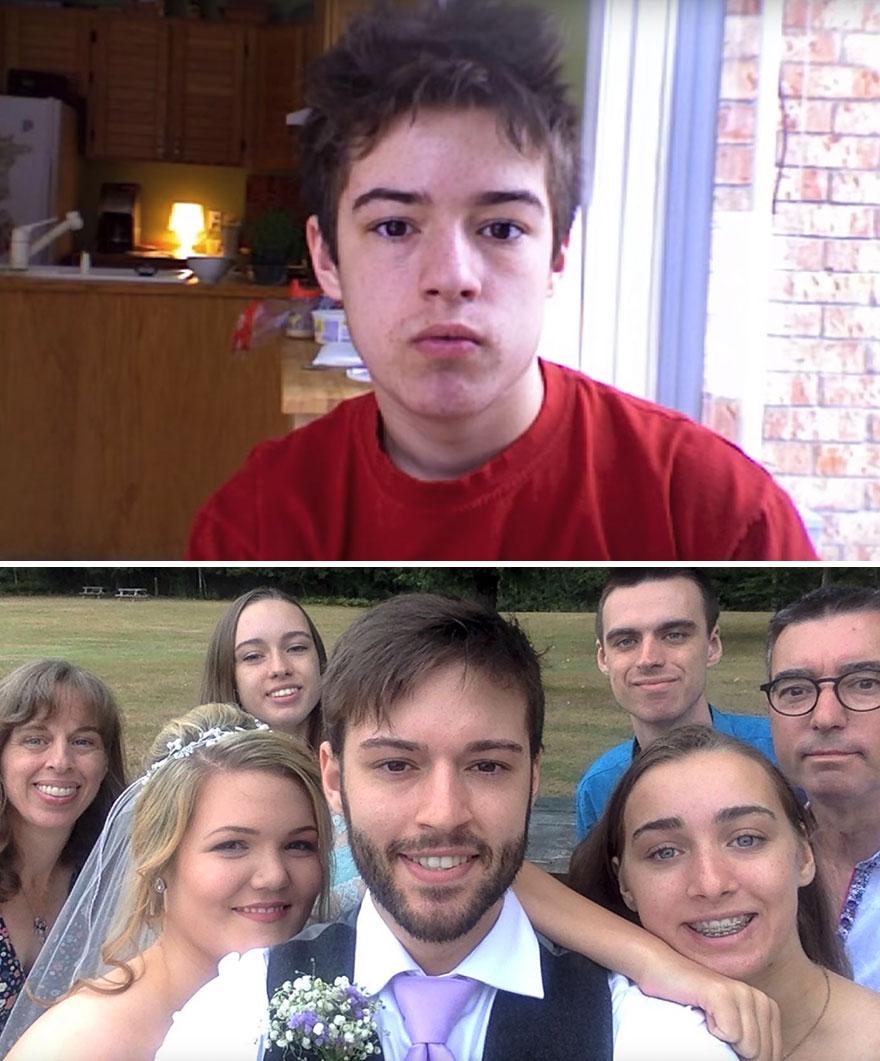 Anh chàng chụp ảnh tự sướng cùng một tư thế từ năm 12 tuổi đến khi lấy vợ-1