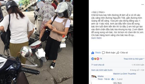 Hai cô gái gây bức xúc khi chen hàng đổ xăng với người lớn tuổi-1