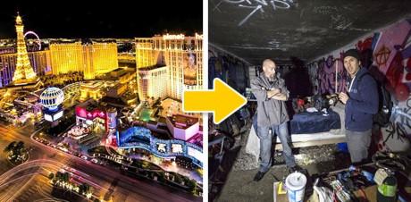 Ít ai ngờ, bên dưới con phố Las Vegas sầm uất bậc nhất nước Mỹ là một đường hầm rộng lớn, nơi từ lâu đã trở thành nhà của những người vô gia cư. Bình thường, nơi đây hoàn toàn tối tăm nhưng một khi đèn được bật sáng, bạn có thể nhìn thấy toàn bộ vật dụng cá nhân của người vô gia cư: từ đồ gia dụng tới quần áo, nội thất,...