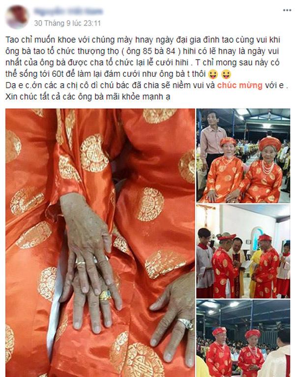 Cháu trai khoe đám cưới kim cương của ông bà anh gần 90 tuổi khiến dân mạng tròn mắt-1