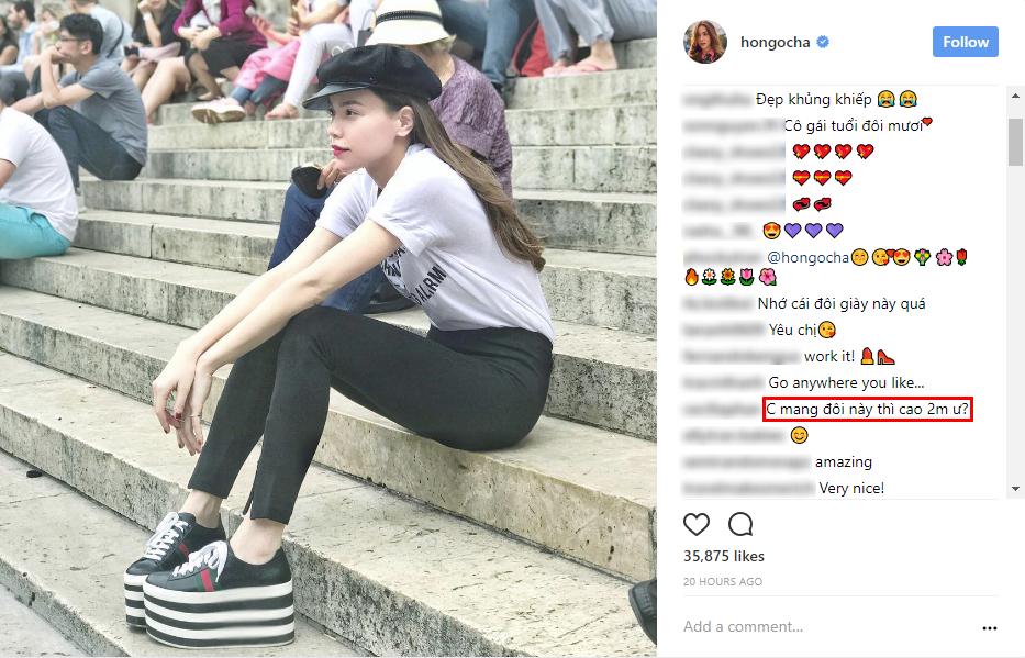 Hà Hồ diện giày bánh mì kiện tướng 20cm, fan thảng thốt hỏi: Chị mang đôi này thì cao 2 mét ư?-4