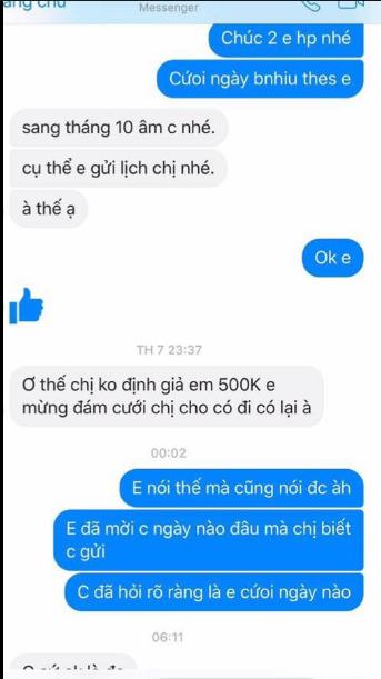 Đòi bằng được 500 nghìn tiền mừng cưới: Chị không đến được thì chuyển khoản cho em-3