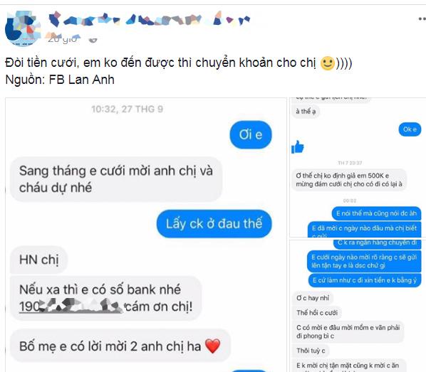 Đòi bằng được 500 nghìn tiền mừng cưới: Chị không đến được thì chuyển khoản cho em-1