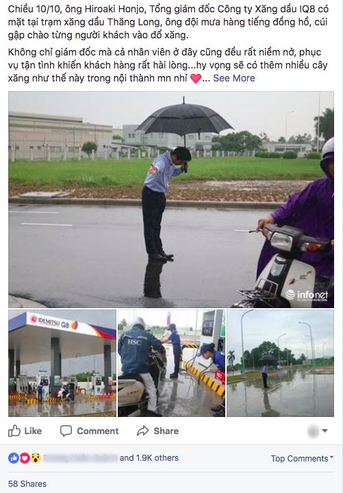 Hình ảnh được chia sẻ nhiều nhất hôm nay: Ông chủ người Nhật đội mưa, cúi gập người chào khách-1