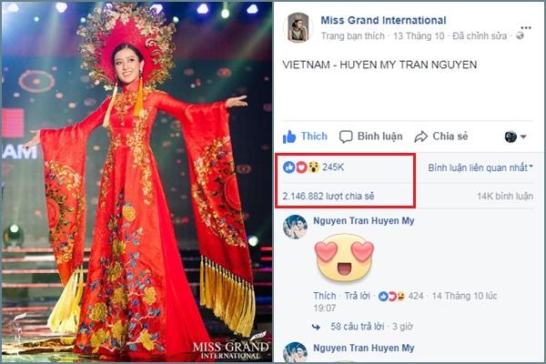 Nhờ hơn 2 triệu lượt chia sẻ, áo dài của Huyền My lọt Top 25 quốc phục đẹp nhất Miss Grand International 2017-2