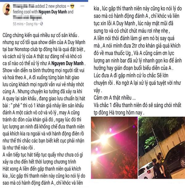 Thực hư chuyện ca sĩ Duy Mạnh bị người lạ mặt đánh khi đang biểu diễn?-1