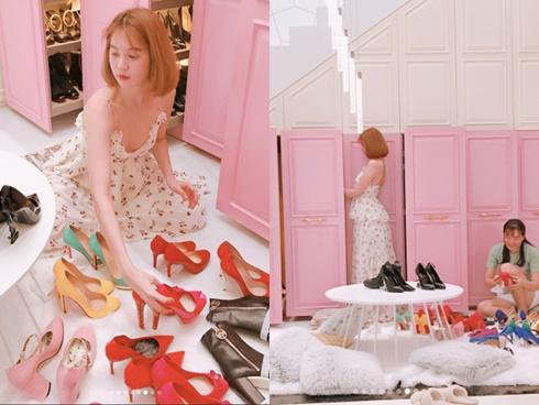 Mỗi lần Ngọc Trinh dọn dẹp tủ giày là chị em lại choáng váng vì hàng hiệu 'chất như núi'