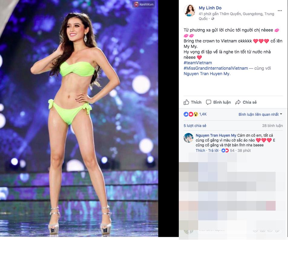 Bận rộn tại Miss World, Đỗ Mỹ Linh vẫn không quên ủng hộ tinh thần Huyền My trong đêm chung kết HH Hoà bình 2017-1