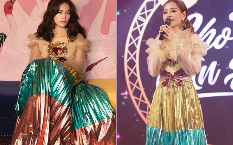 Chi Pu đụng hàng váy tắc kè hoa với Hạ Vi, ai đẹp hơn?-3