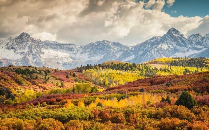 Dãy núi Rocky Mountains, Colorado (Mỹ) đắm chìm trong màu vàng của lá thu trước khi lụi tàn bởi những bông tuyết đầu tiên.