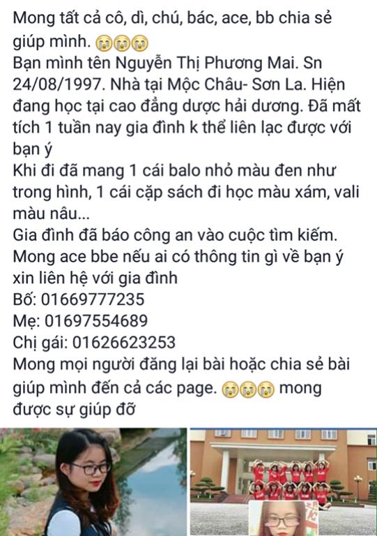 Xôn xao nữ sinh viên trường Cao Đẳng Dược Trung ương Hải Dương năm cuối mất tích-1