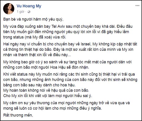 Á hậu Hoàng My xin lỗi sau phát ngôn bão Damrey không thiệt hại bằng bão hoa hậu-3