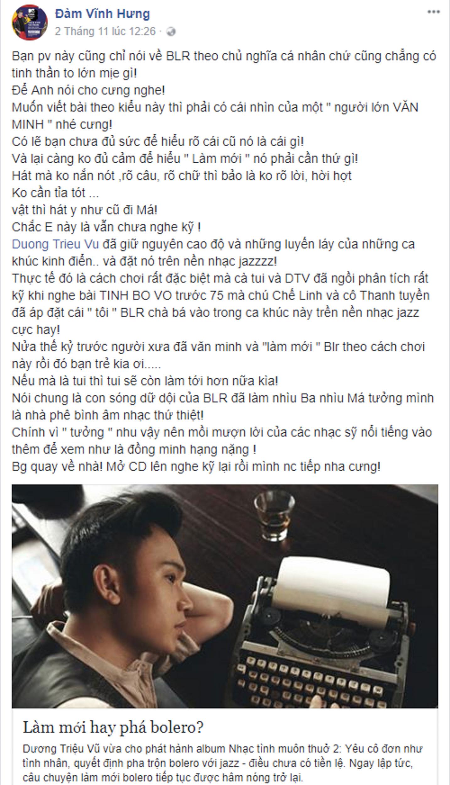 Nghệ sĩ Việt lên tiếng bênh vực Dương Triệu Vũ trước ý kiến trái chiều về việc làm mới bolero-2