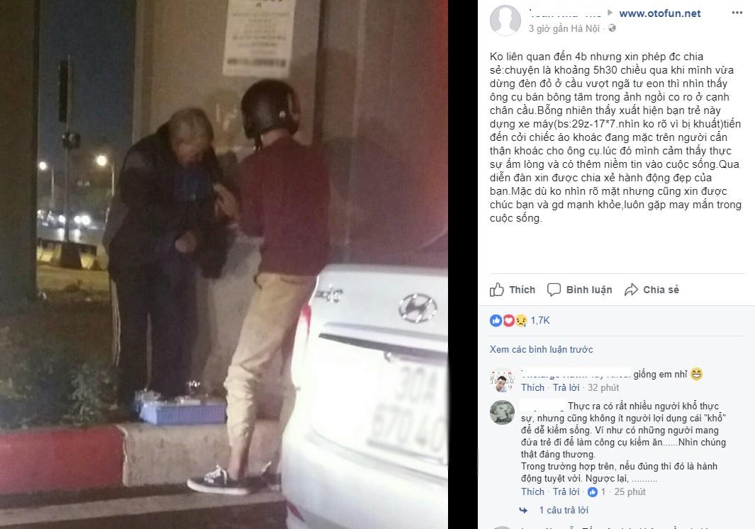 Giữa trời Hà Nội mưa rét, chàng trai trẻ nhường áo khoác cho cụ ông ngồi bên đường-1