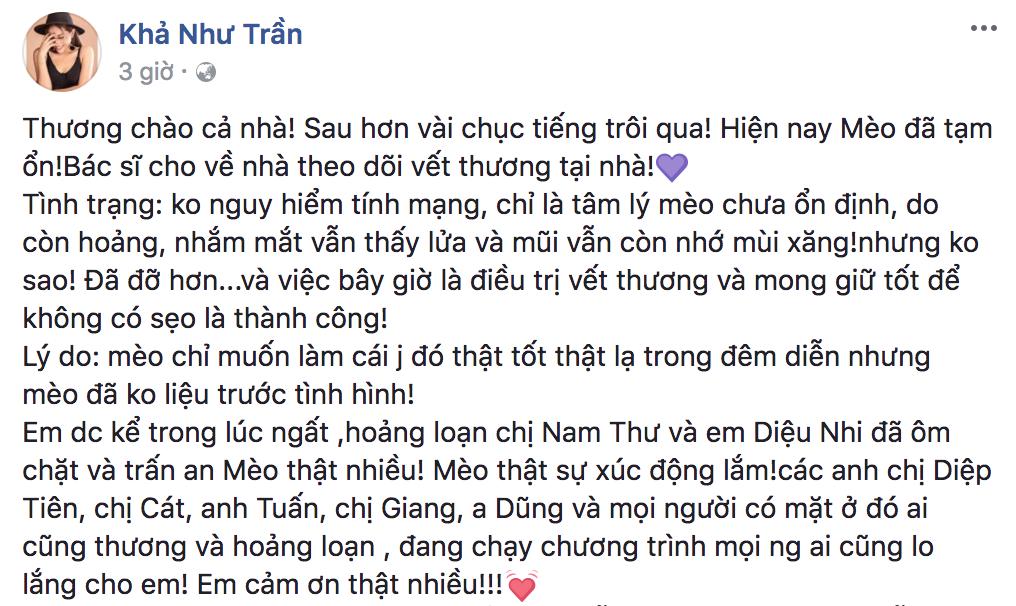 Sau tai nạn phỏng mặt vì lửa, Khả Như tiết lộ đã hoảng loạn ngất lịm trên sâu khấu-1