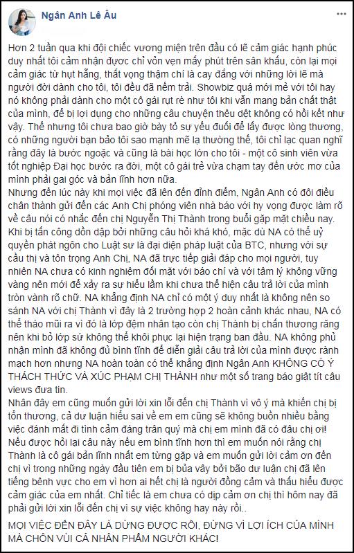 Lê Âu Ngân Anh: Tôi không muốn mất sự trân quý với Nguyễn Thị Thành chỉ vì hiểu lầm đáng tiếc-2