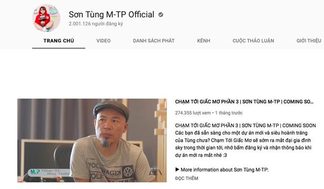 Kênh YouTube của Sơn Tùng cán mốc 2 triệu người theo dõi-1