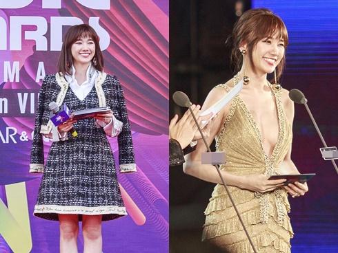 2 sắc thái của Hari Won tại MAMA 2017: Vừa 'mặc nhầm' đồ công sở đã phô ngay vòng 1 trên sân khấu