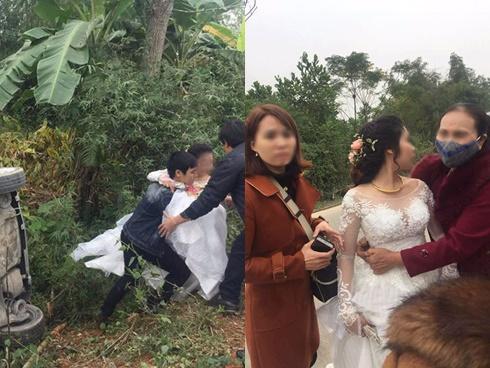 Nghệ An: Xe hoa lật trên đường đi đưa dâu, họ hàng nháo nhác cứu cô dâu chú rể bên trong
