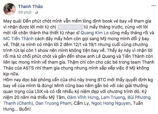 Bị BTC nhận xét không phải tên tuổi lớn, Thanh Thảo thấy may vì đã không bay về Việt Nam dự festival 20 năm Làn sóng xanh-2